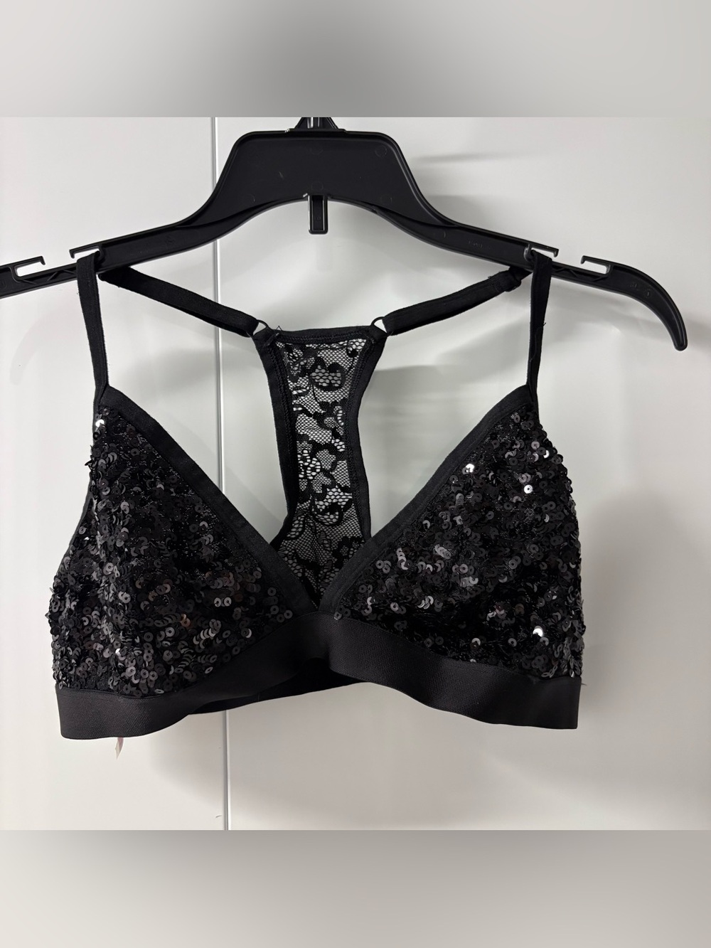 VS Pink Black Sequin Lace Bralette